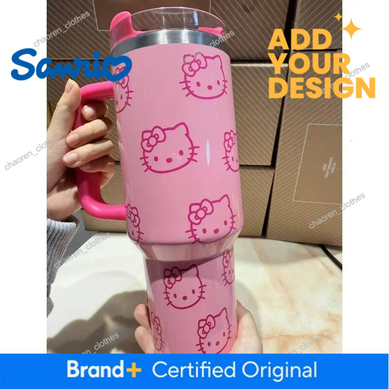 Designer Kawaii Hello Kitty 40Oz Stainless Steel Vacuum Cup Anime With Handle Straw Cup Coffee Cup With Packaging Box Quick Delivery Luxury Goods