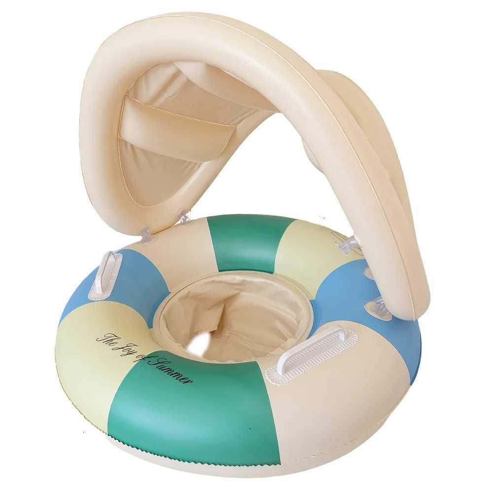2026 Summer Beach Party Kids Swimming Ring Removable Sunshade Color Block Infant Baby Seat Float INS Viral Water Sitting Ring Z260328