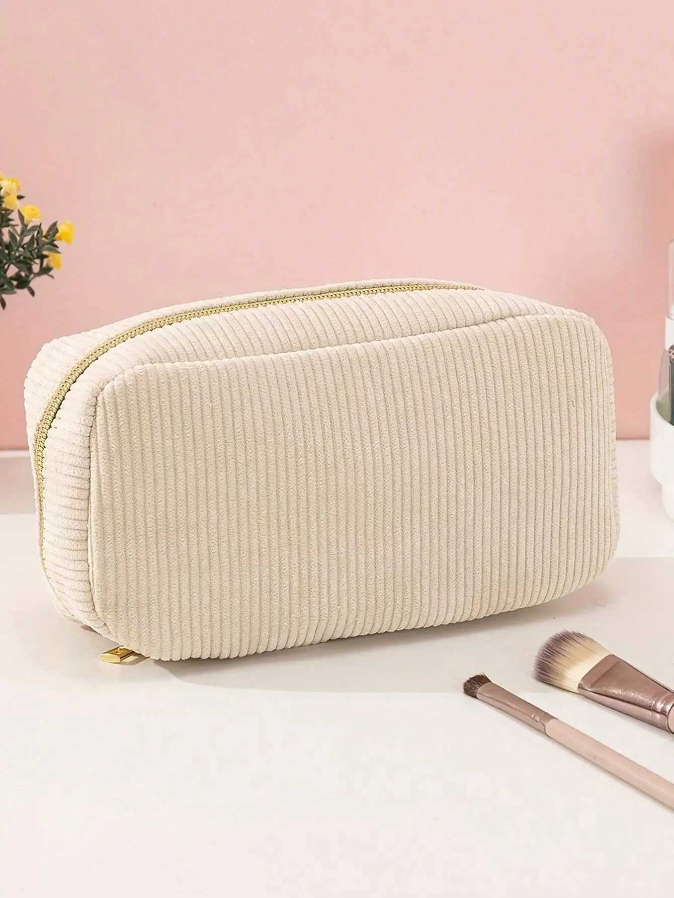 Fluffy Corduroy Beige Makeup Bag Girl Cosmetic Bag For Women Travel Organizer Makeup Storage Washing Bag Female D260328