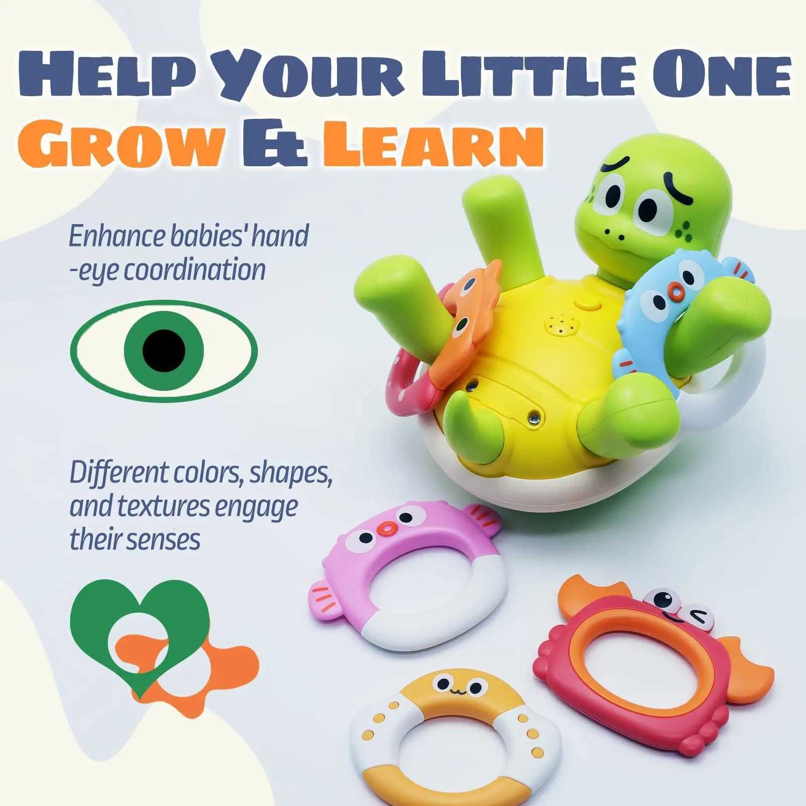 Baby Bath Toys Rechargeable Turtle Bath Toy Sprinkler for Kids Toddler with 5 Rings Bathtub Fountain Spray Toy Mold Gifts Z260328