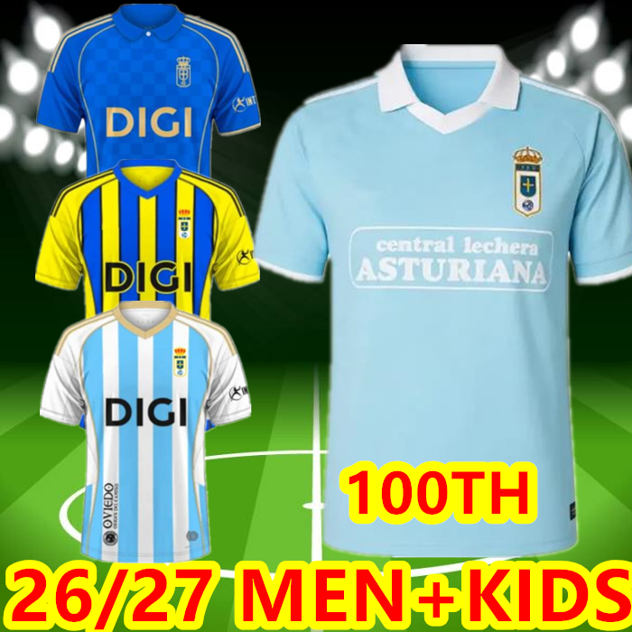 camiseta Real Oviedo 100TH centenary Real Oviedo soccer jersey 26 27 men kids football shirts tops home away third fans version Camiseta de Futbol