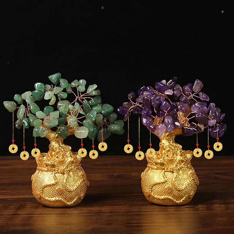 1PC Lucky Tree Wealth Yellow Crystal Tree Natural Money Tree Ornaments Bonsai Style Wealth Luck Feng Shui Ornaments Craft 260317