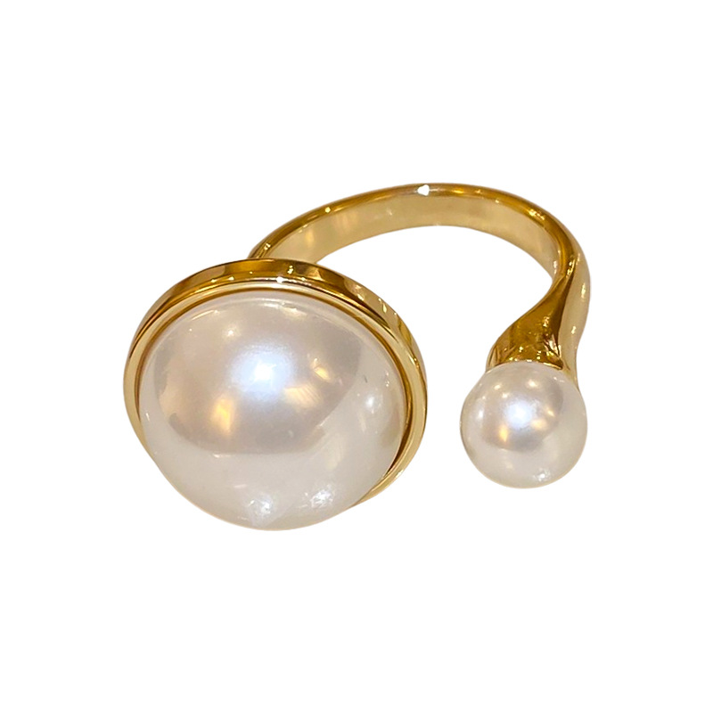 Real Gold Plated Irregular Round Oval Pearl Open Light Luxury Style French Fashion Index Finger Ring - view 8