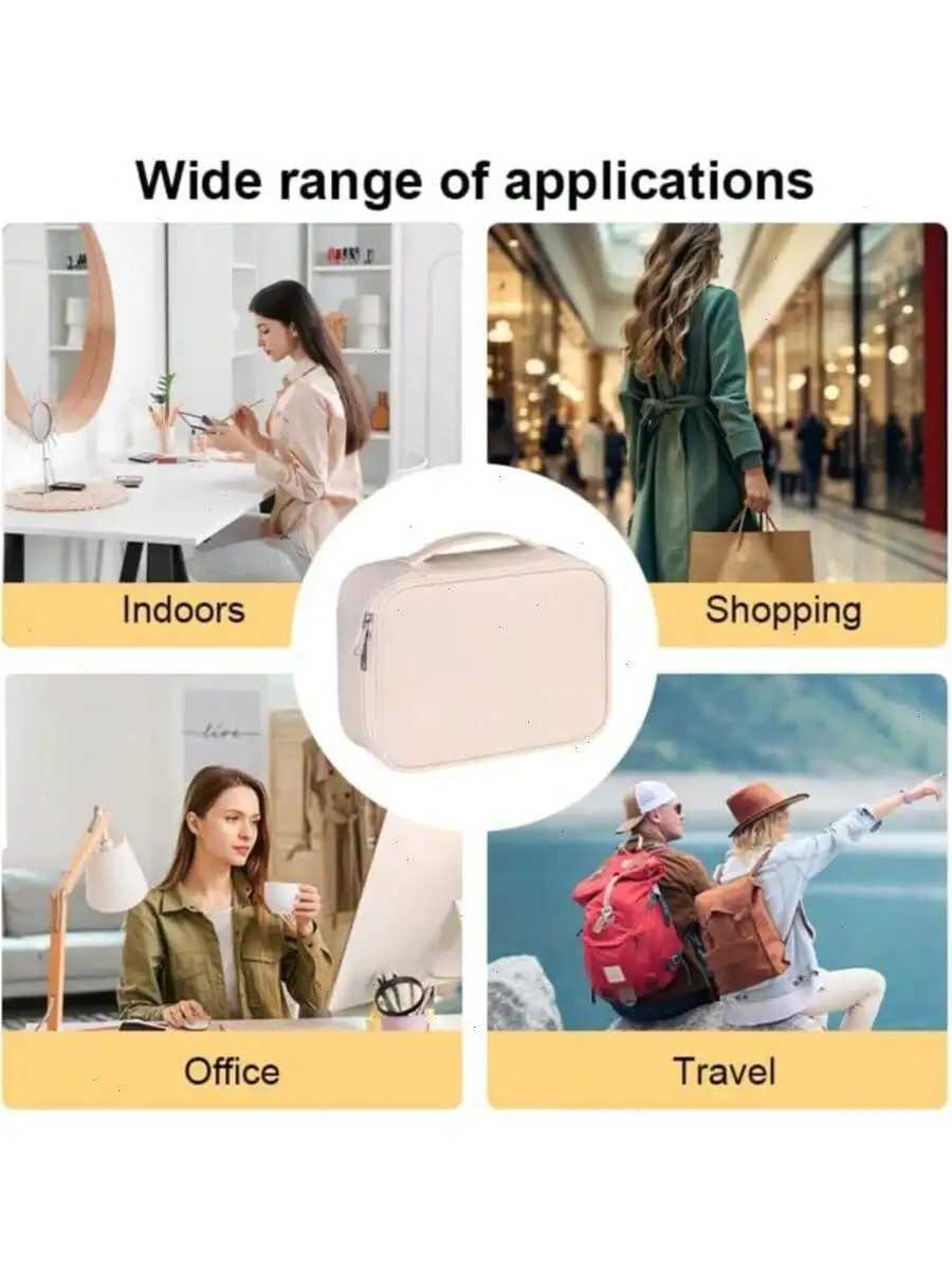 Omnliy Waterproof PU Leather Makeup Bag Large Travel Cosmetic Organizer with Adjustable Dividers Brush Slot D260328