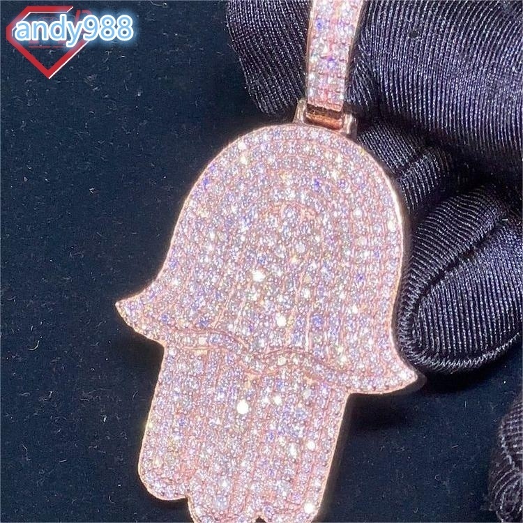 Real Vvs Diamond Hamsa Hand Pendant With Tennis Necklace Iced Out Hiphop 925 Sterling Silver Moissanite Pendant