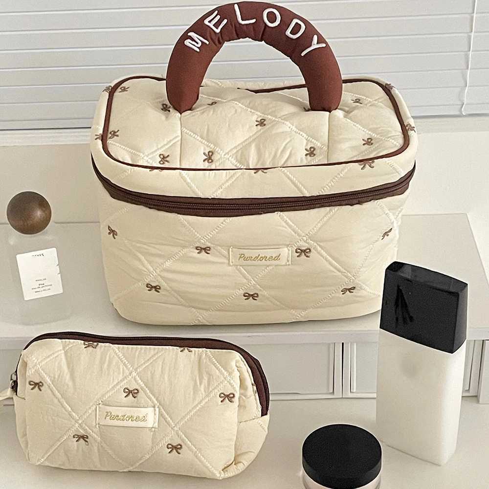 Fashion Brown Bow Cake Women Makeup Zipper Bag Large Capacity Tote Organizer Toiletry Cosmetic Pouch Ladies Make Up Handbag D260328