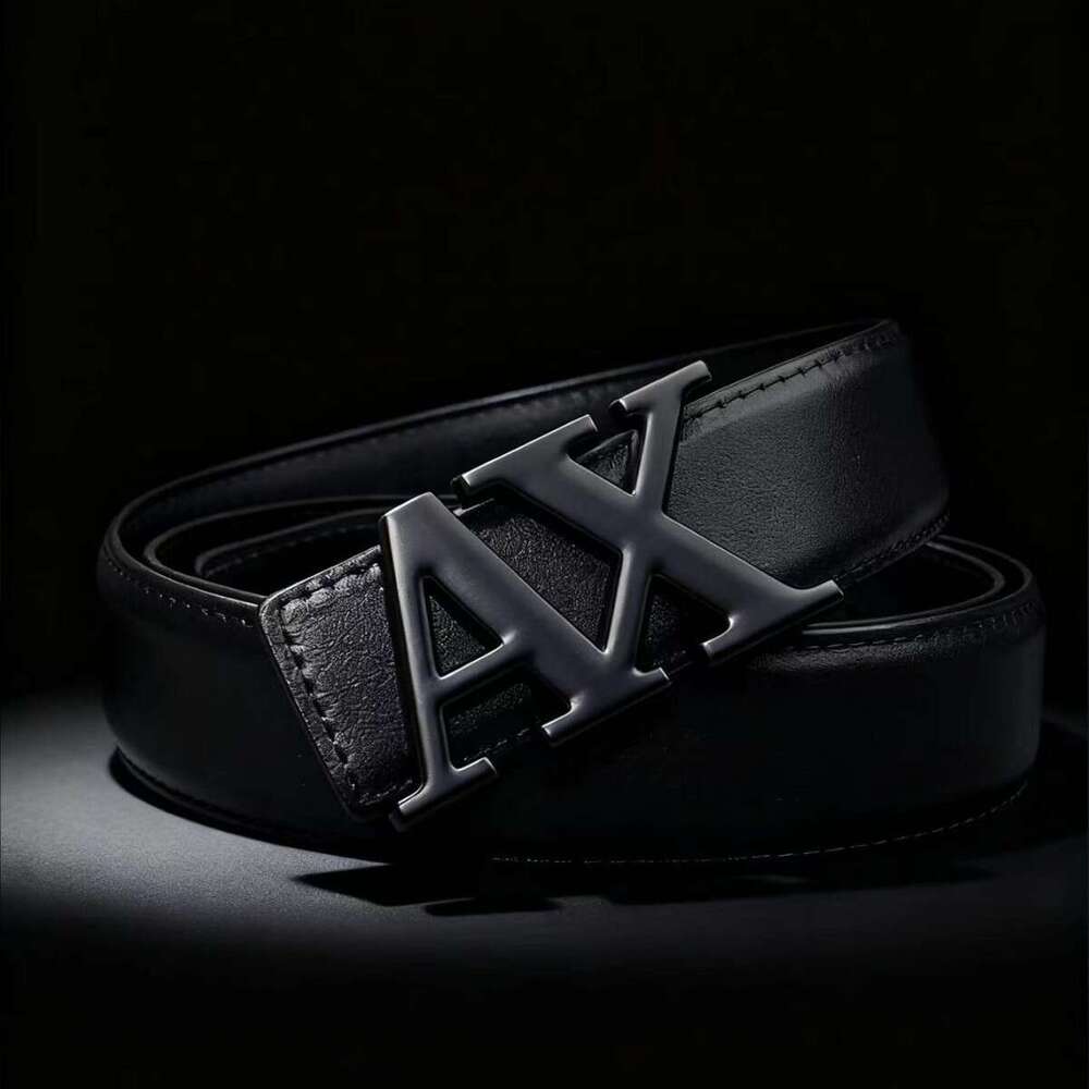 New Cross - Border Men's Belt - 3.8Cm Waistband, Letter AX Buckle, Fashionable Lychee Pattern, Simple & Versatile Accessory Chunjinqiuli