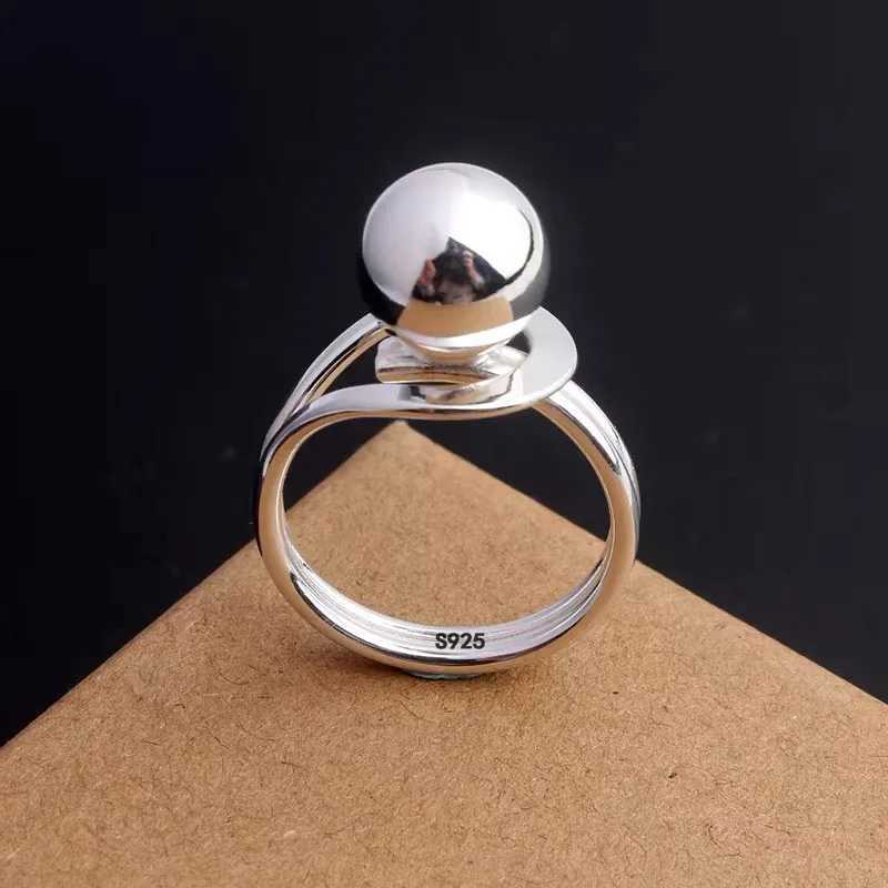 925 Sterling Silver Simple Ring For Women Fine Jewelry Finger Adjustable Open Vintage Big Ball Ring For Party Birthday Gift H260328