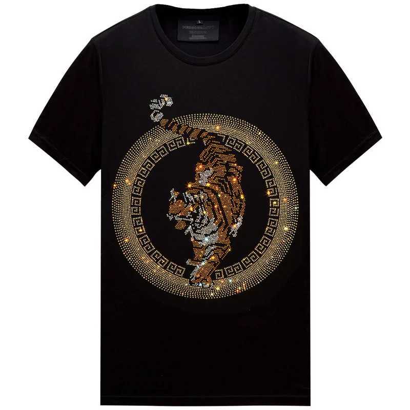 2025 Tiger Rhinestones Mens T Shirts Streetwear Fashion Man Clothes Slim Modal Cotton O Neck Short Sleeve T-shirts Plus Size 6XL C260326