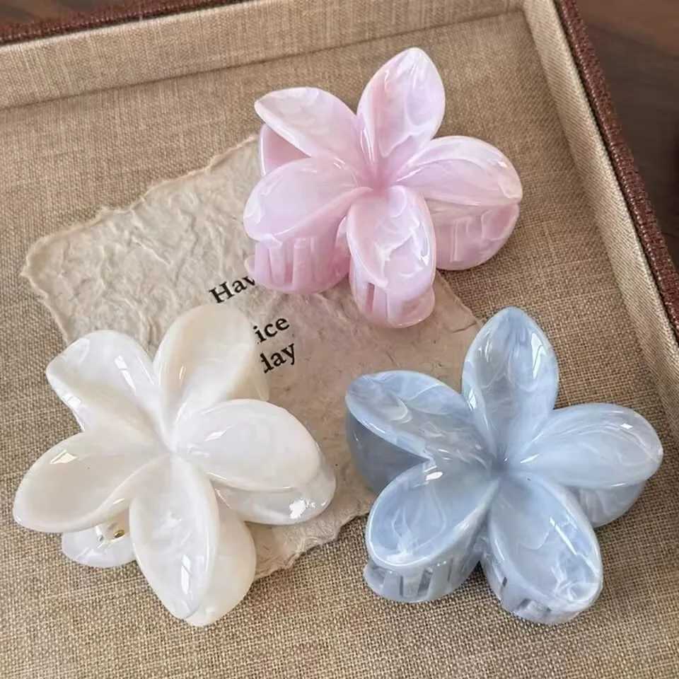 Korean Hawaiian Gradient Flower Hair Claw Clip For Women Girl Fashion Plastic Non Slip Hold Hairpin Barrette Hair Accessories H260328