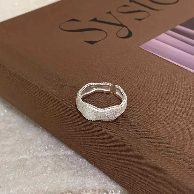 VENTFILLE 925 Sterling Silver Frosting Geometry Ring for Women Texture Irregular Bead Adjustable Jewelry Gift Dropshipping H260328