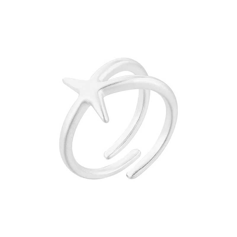 PANJBJ 925 Sterling Silver Starfish Line Ring For Women Hip Hop Frosting Ins Asymmetric Hollow Out Jewelry Gift Dropshipping H260328