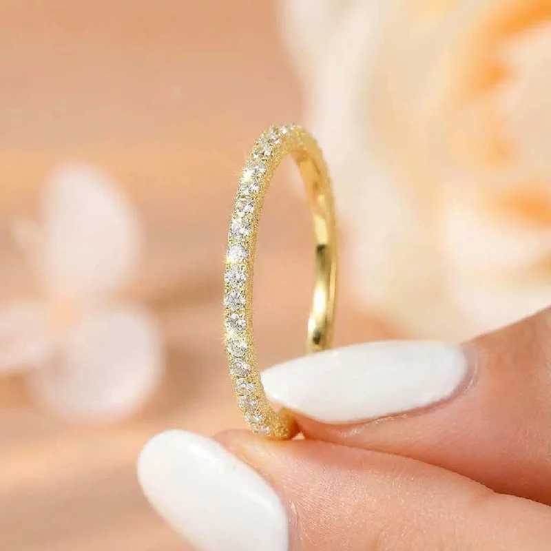925 Sterling Silver 2mm Fashion Simplicity Half Full Zircon Stackable Plain Ring For Women Daily Personalized Fine Jewelry H260328