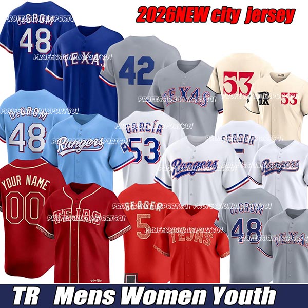 5 Corey Seager 48 Jacob deGrom 2026 city custom Custom Baseball Jerseys Texas Ranger Jersey Nolan Ryan Marcus Semien City Connect Josh Smith Adolis Garcia Kole Jersey