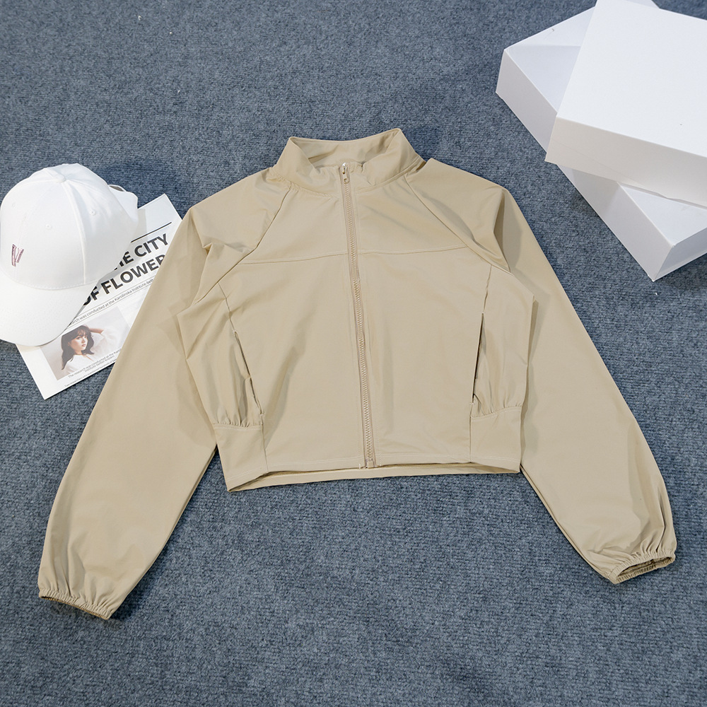 luxury fashion 2026 Women's Yoga Windbreaker Jacket, Stand Collar Sun Protection Top, Outdoor Quick Dry Crop Zip-Up Fitness Shirt