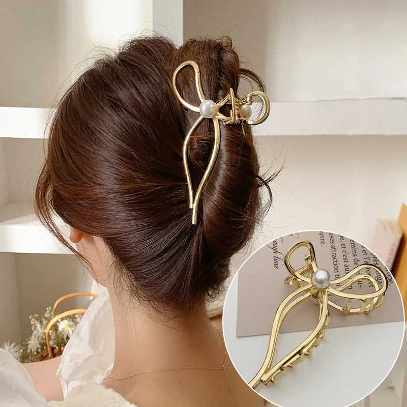 New Exquisite Imitation Pearl Hair Claw Clip Trendy Metal Bow hair Crabs Hairpins Barrettes for Women Hair Accessories Headwear H260328