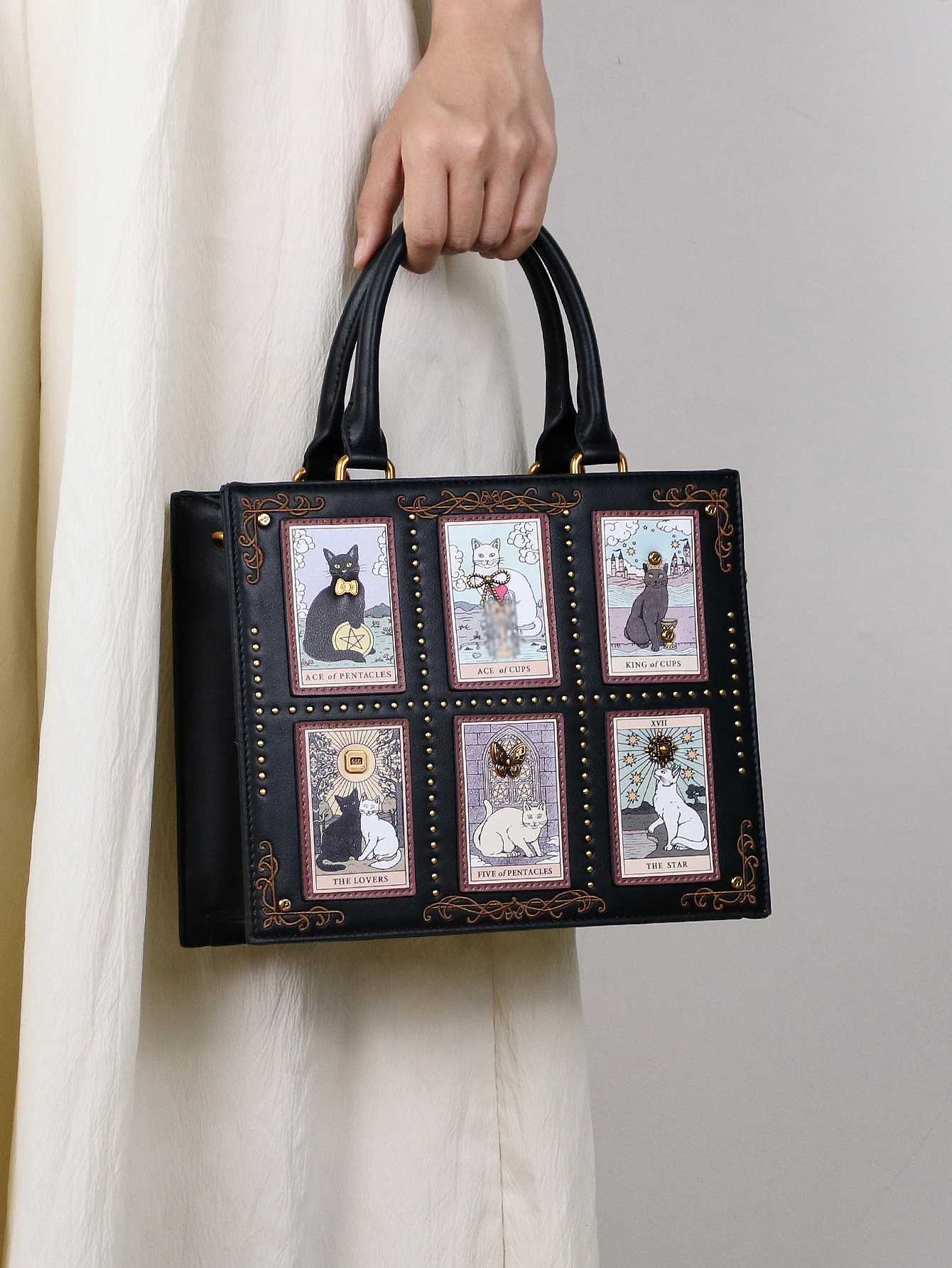 2025 High-end fashion summer new handbag female bag niche design Tarot tile tote bag large capacity Y2K cute cat bag strange win C260327