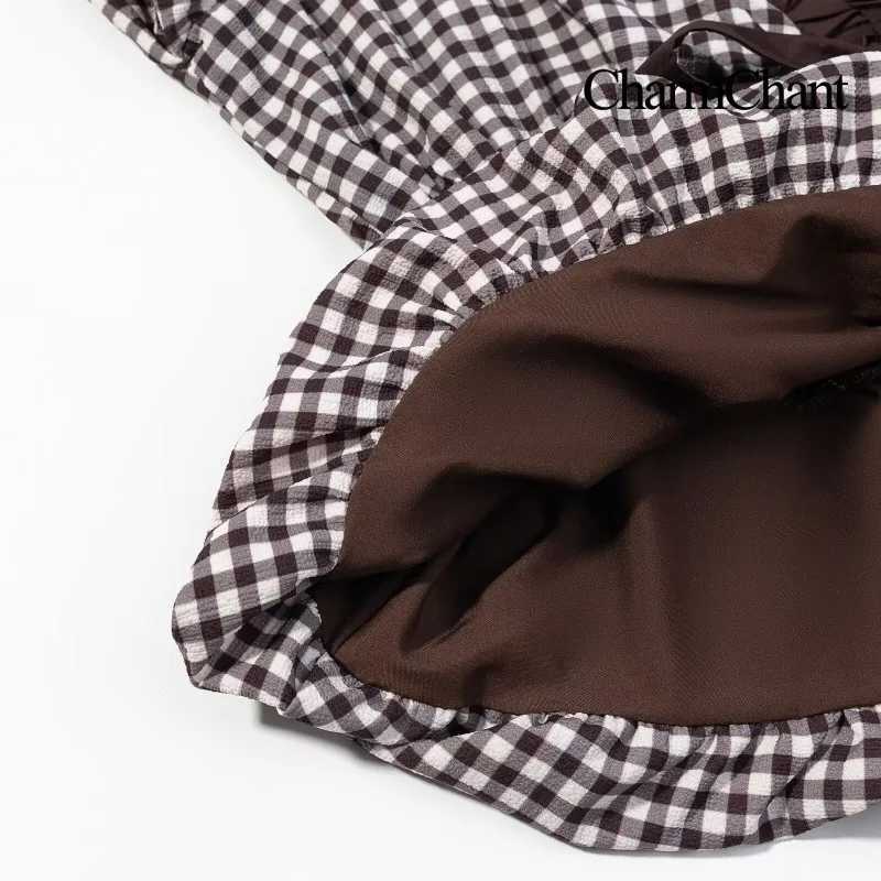 Charmchant Womens Black White Gingham Top Deep V Neck Ruffle Cap Sleeves Bow Tie Peplum Hem Cute Summer Blouse Resort Wear 2026 D260328