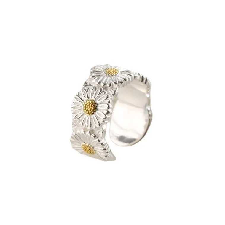 New Simple Small Daisy 925 Sterling Silver Female Temperament Sunflower Personality Flower Opening Rings TYB243 H260328