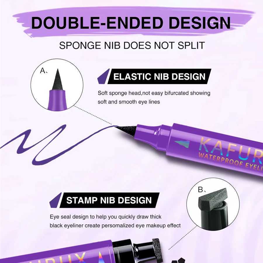 3 Color 2 IN 1 Seal Stamp Eyeliner Pen Waterproof Black Purple Blue Liquid Eye Liner Pencil Eyes Korean Makeup Gifts Cosmetic H260328