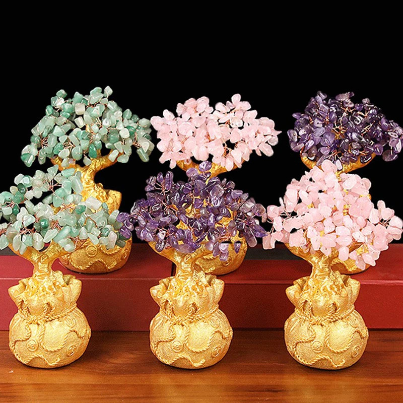 1PC Lucky Tree Wealth Yellow Crystal Tree Natural Money Tree Ornaments Bonsai Style Wealth Luck Feng Shui Ornaments Craft 260317