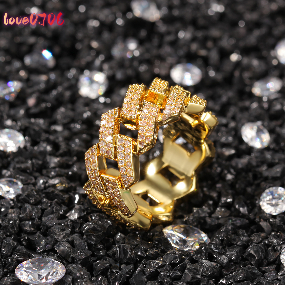Hip Hop Fashion 925 silver Prong Setting Moissanite Ring Cubic VVS Moissanite Iced Cluster with Gold Plating for Engagement or Gift