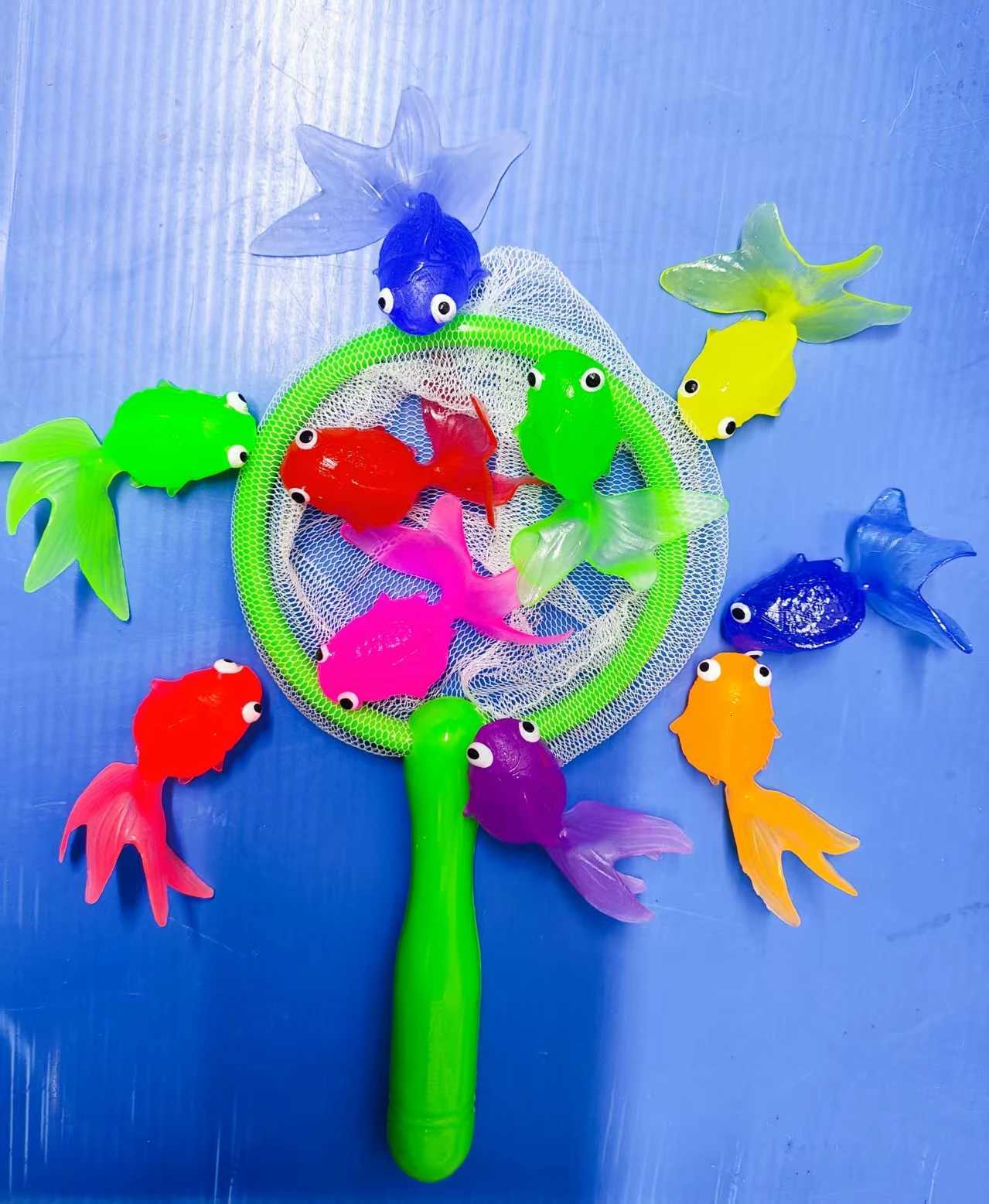 Childrens Water Toy Soft Rubber Marine Life Buoy Goldfish Net Fishing Model Swimming Bathtub Holiday Gift Z260328