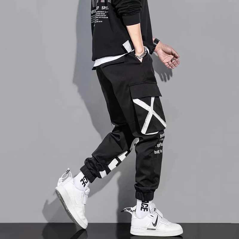 Men Casual Cargo Pants Male High Street Waist Drawstring Loose Multi Pocket Pants Fashion Straight Leg Comfortable Pants M260328