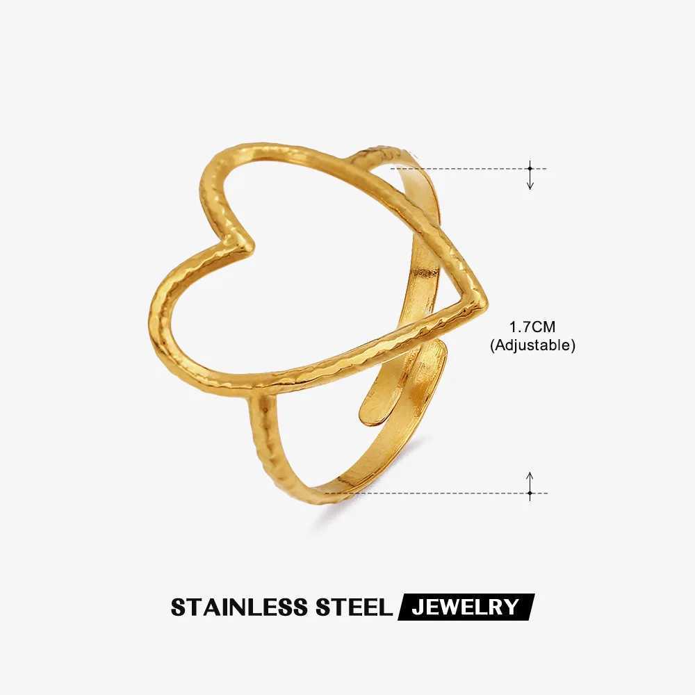 Wency Fashion Minimalist Hollow Love Heart Rings for Women 316L Stainless Steel Adjustable Finger Ring Party Jewelry Gift New H260328