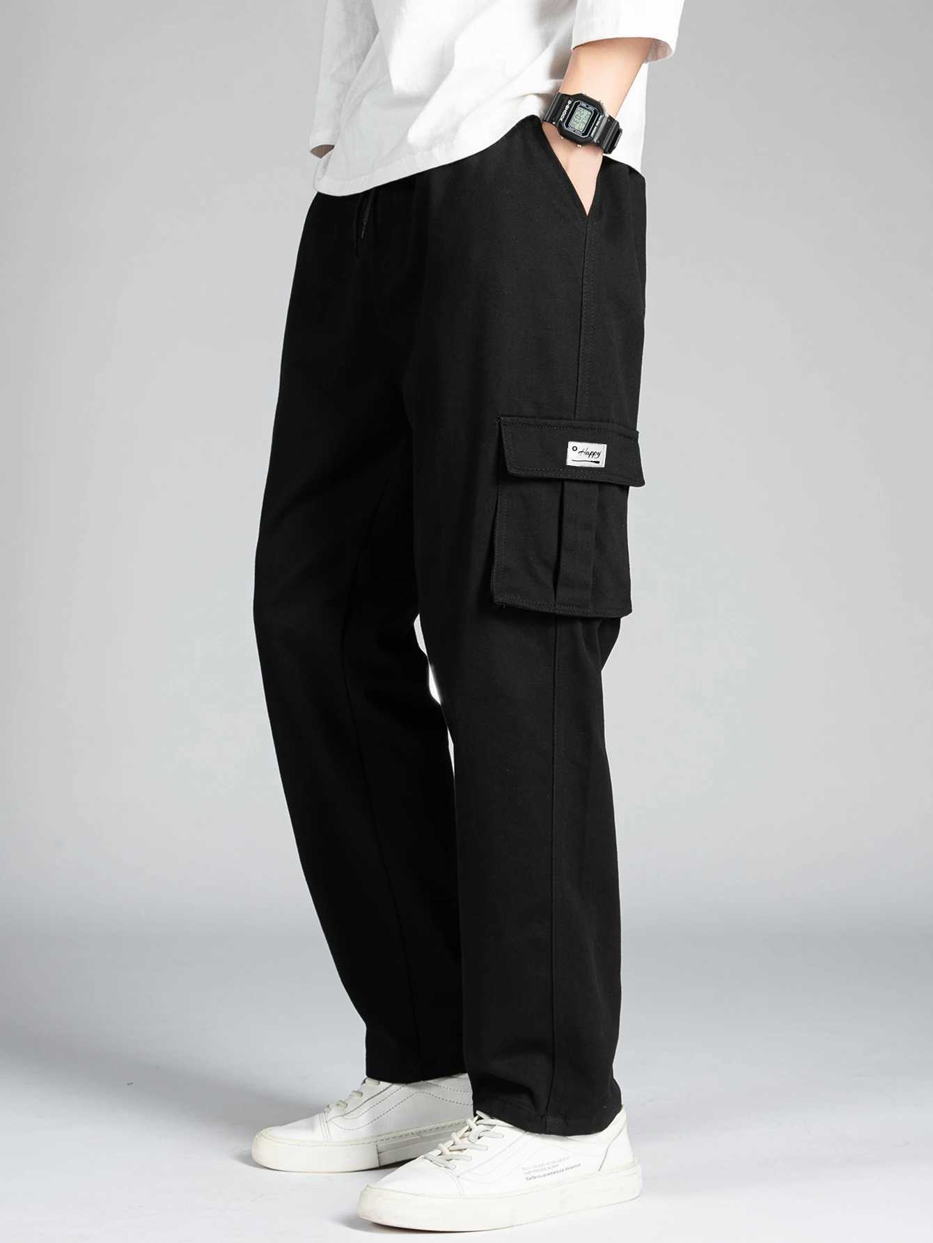 Mens Casual Wide Leg Pants Loose Straight Hip-Hop Streetwear Fashion Cargo Trousers with Pockets M260328