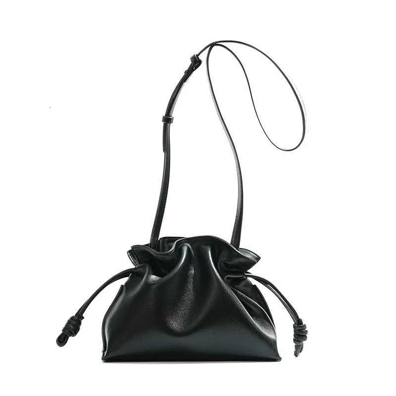 Autumn and winter classic Flamenco fashion lucky bag cloud bag genuine leather drawstring shoulder crossbody bucket bag for wome C260327