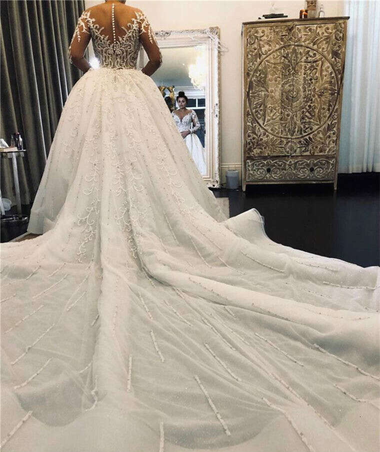 sexy mermaid dresses crystal beaded lace illusion long sleeve detachable train bride gowns custom made wedding gown ZD19