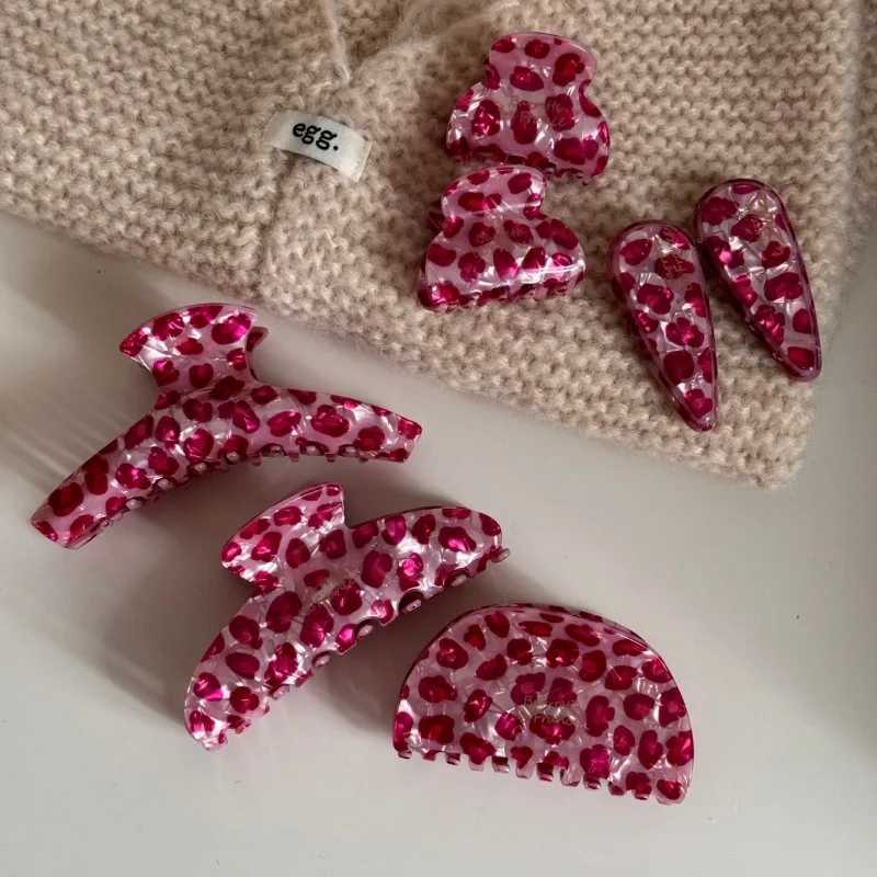 Korean pink leopard print hair claw clip high sense design luxury hair accessories for women H260328