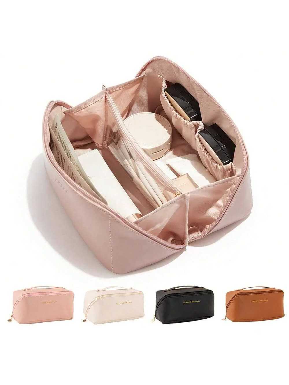 Portable Large Capacity PU Makeup Bag with Internal Organizers for Travel and Daily Use D260328