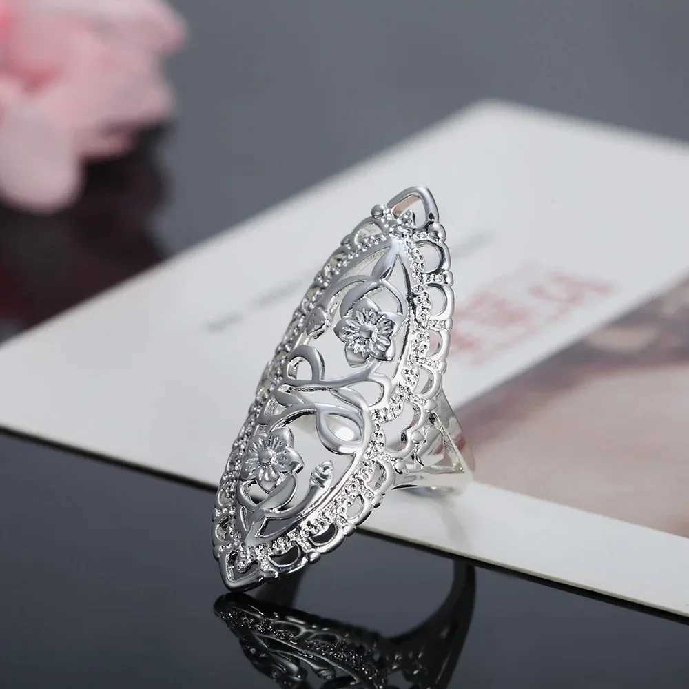 Cute nice 925 Sterling Silver fine Retro Hollow wide flower Rings For Women Fashion Party Charm wedding Jewelry Gifts H260328