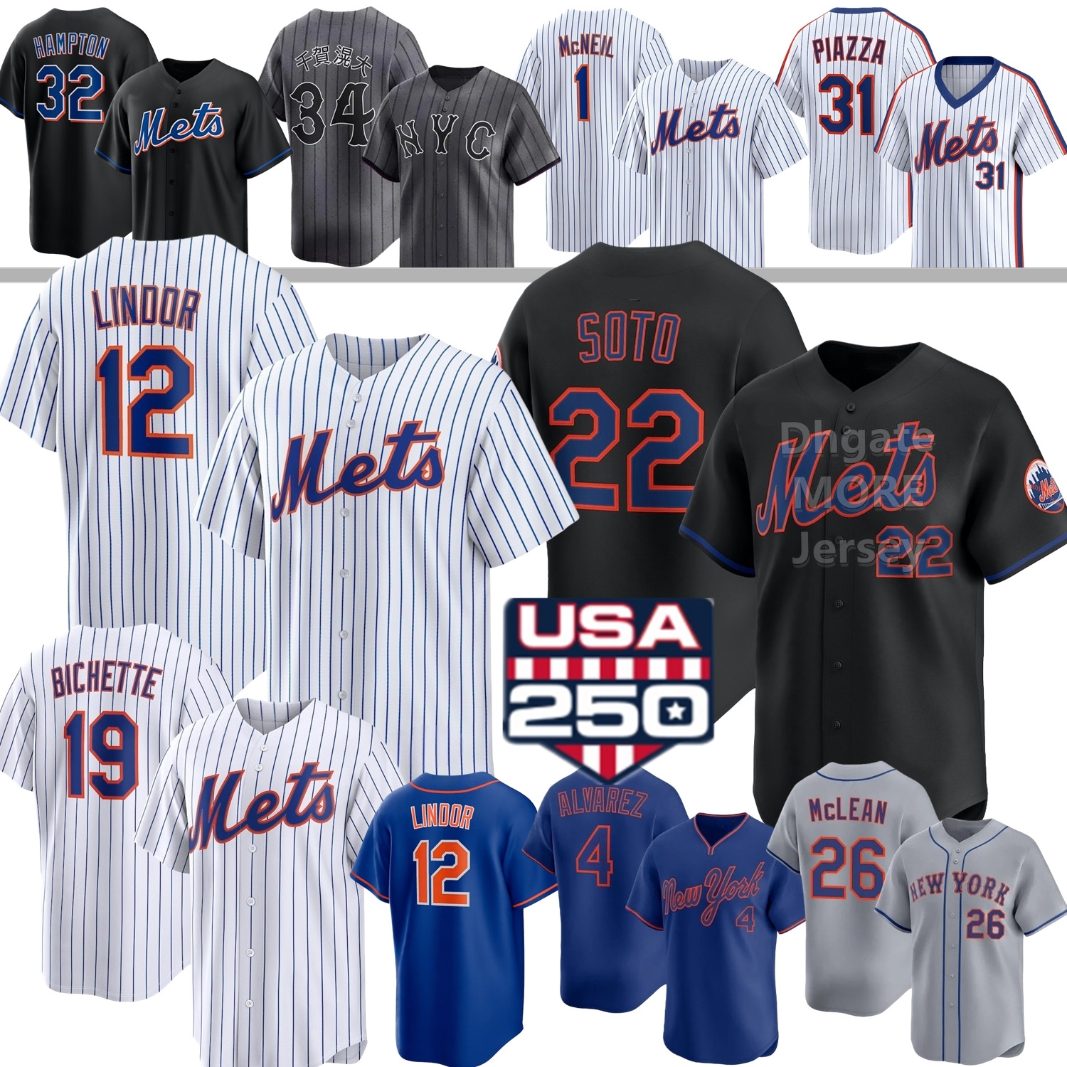 2026 NY Baseball Jersey Mets Juan Soto Francisco Lindor Nolan McLean Alvarez Bo Bichette Carson Benge Robert Jr. Peralta Wright Semien Holmes Senga Vientos Garcia