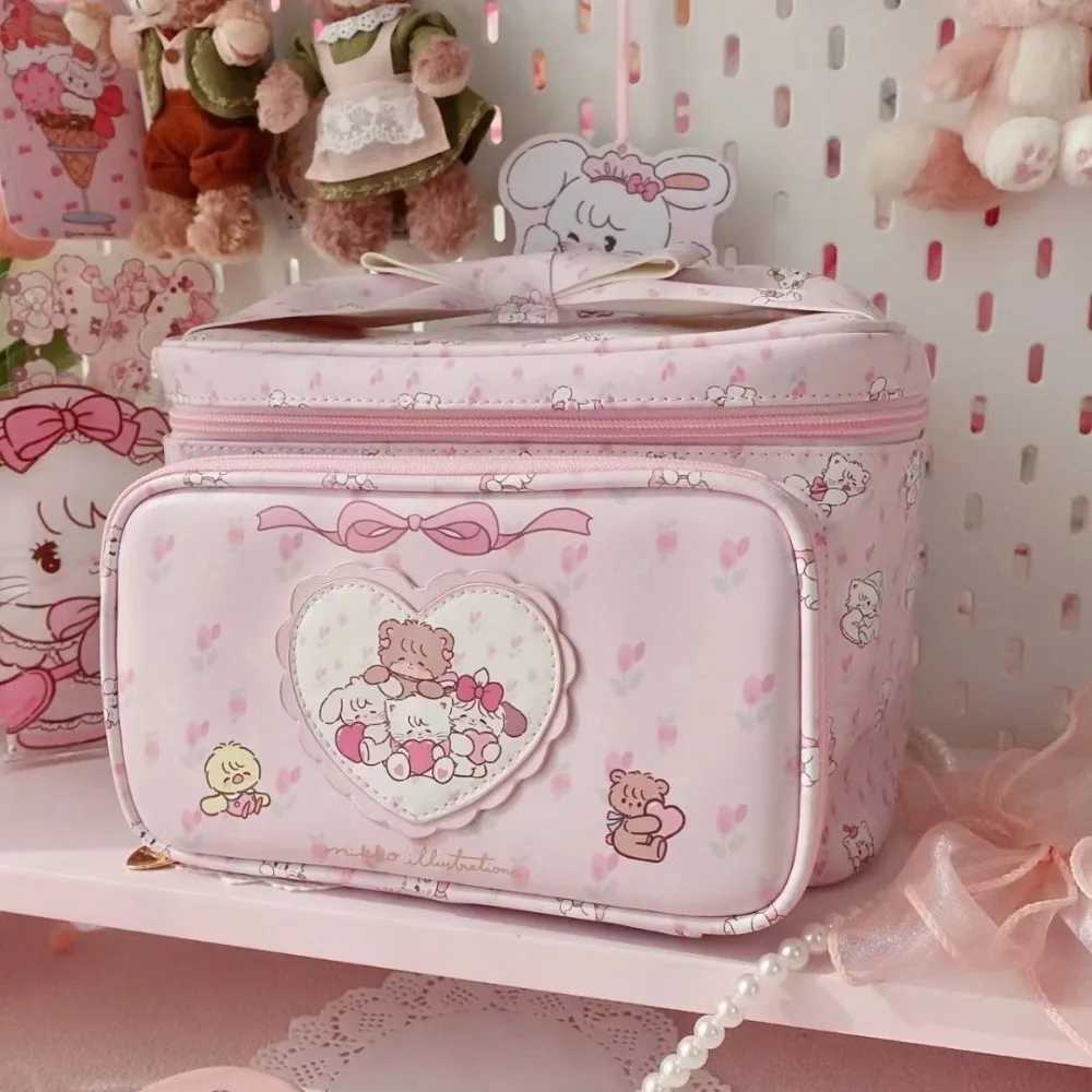 Square Shape Large Capacity Handbag Fashion PU Leather Makeup Bag Portable Handheld Toiletries Bag D260328