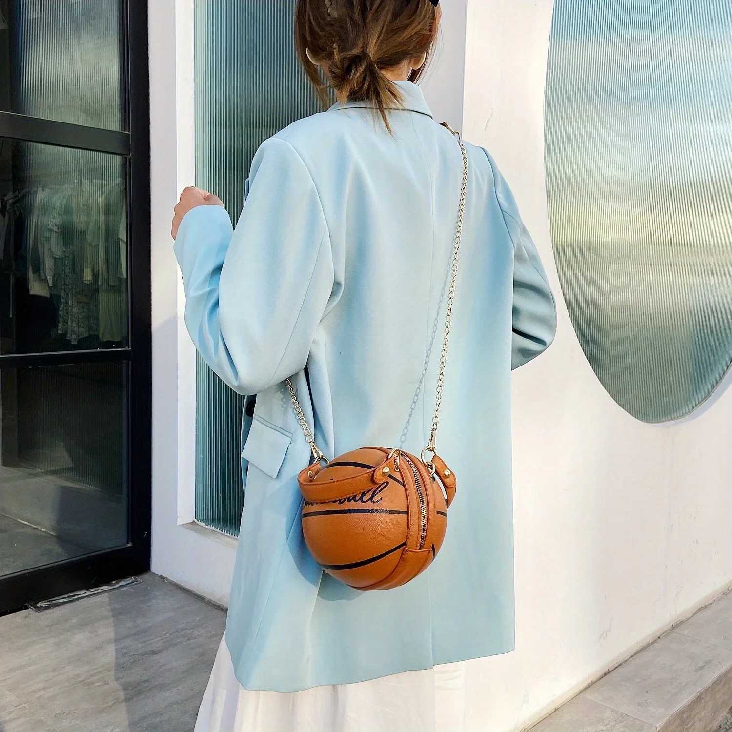 Basketball Shaped Crossbody Bag Trendy Chain Shoulder Bag PU Leather Top Handle Circle Purse handbags women bag C260327