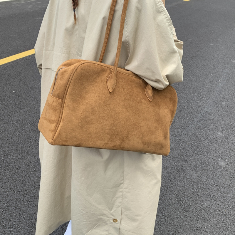 2026 New Suede Single-Shoulder Underarm for Women, Vintage Large-Capacity Commuting Handbag, Boston Crossbody Bag