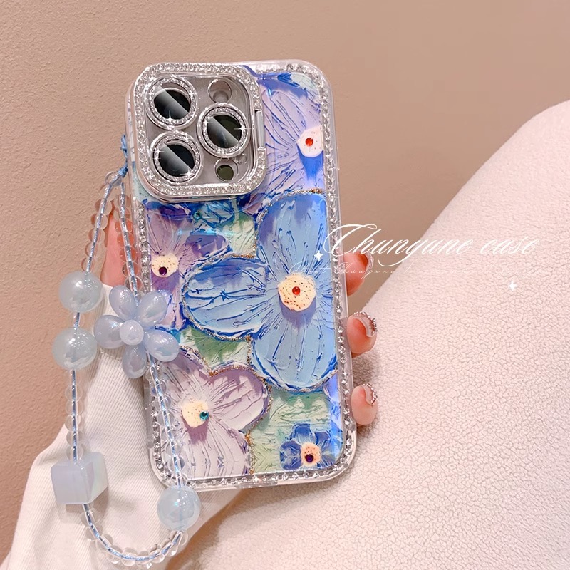 Beautiful oil painting flowers are suitable for Apple mobile phone case 2025 new iPhone with lanyard.