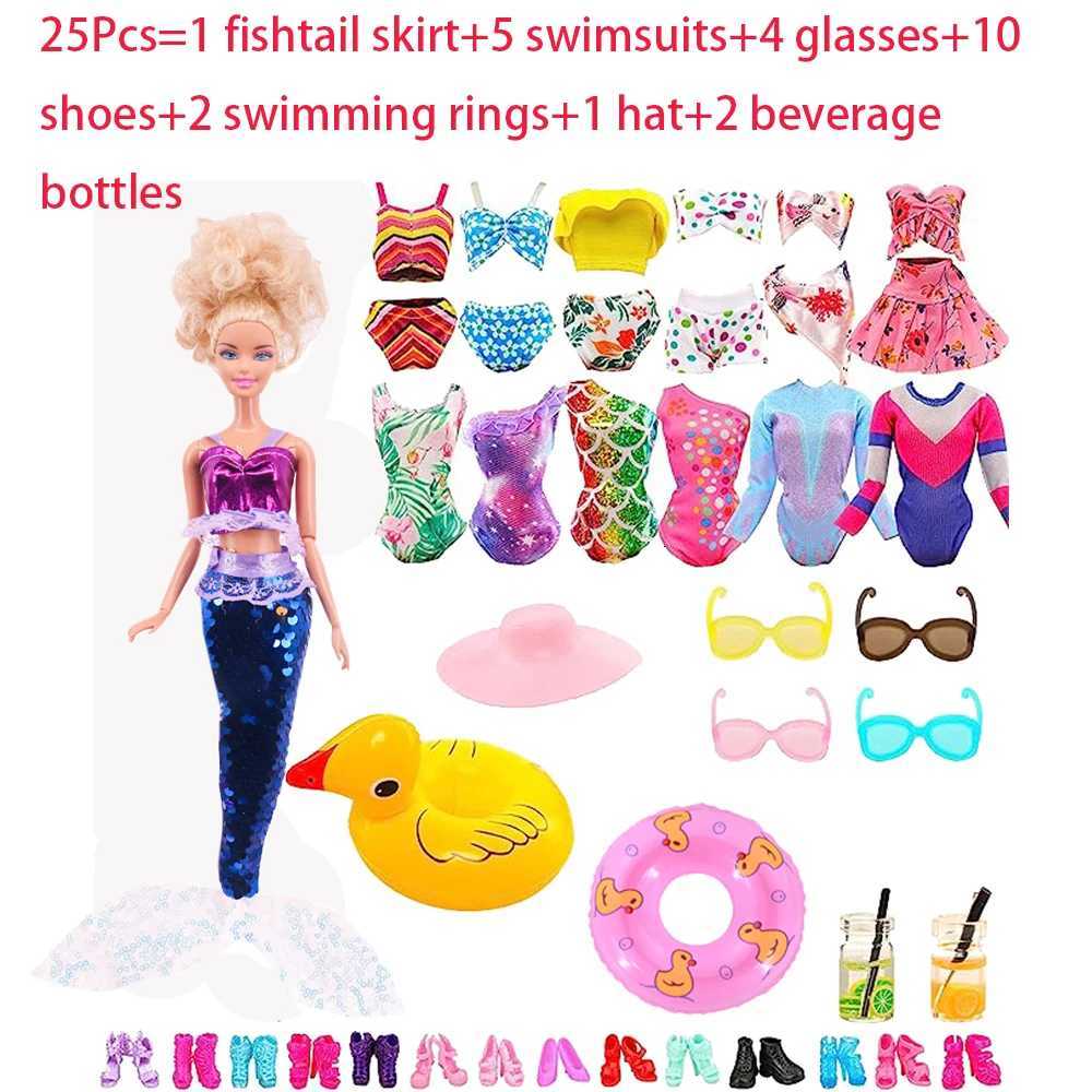 Doll Accessories Fishtail SkirtSwimsuitSwim RingMultiple AccessoriesFor 118inch30CM Doll Beach Accessories Festival Gifts Z260328