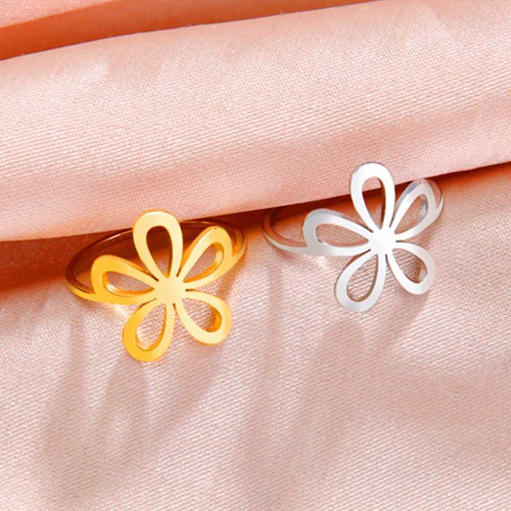 My Shape Flower Rings for Women Girls Stainless Steel Daisy Finger Rings Wedding Engagement Birthday Elegant Jewelry Female Gift H260328
