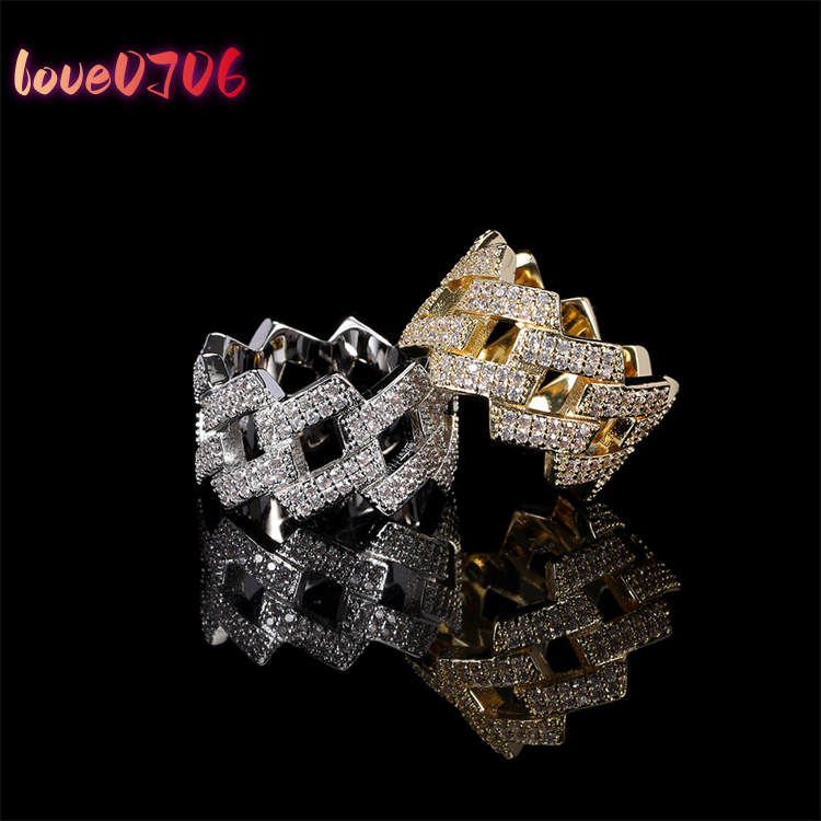 Fashion Hip Hop Fully Paved Moissanite Engagement Ring Cuban Link Ring Unisex