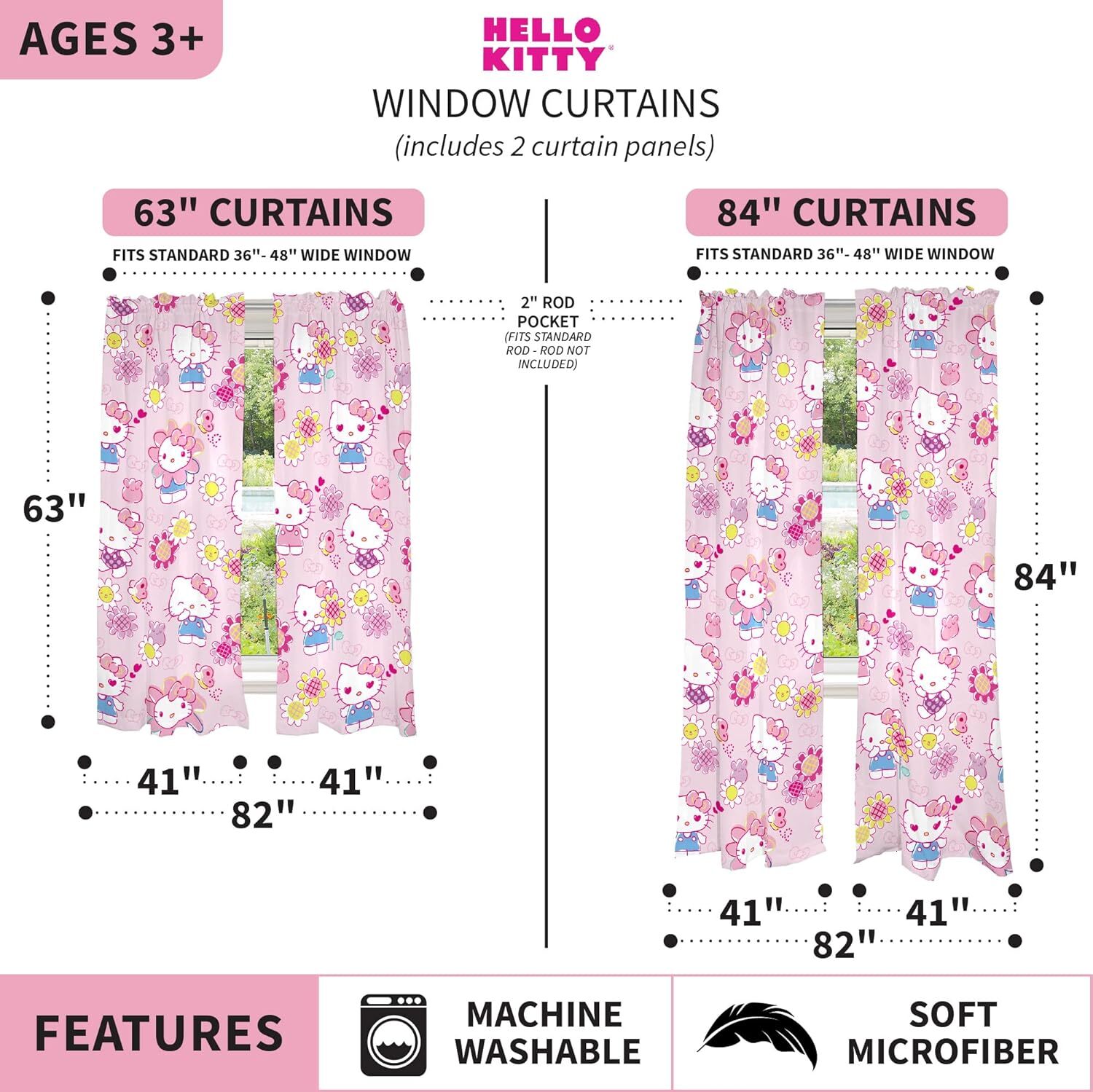 Franco Kids Room Window Curtains Drapes Set 82 in x 63 in Hello Kitty prints may vary Curtain - view 5