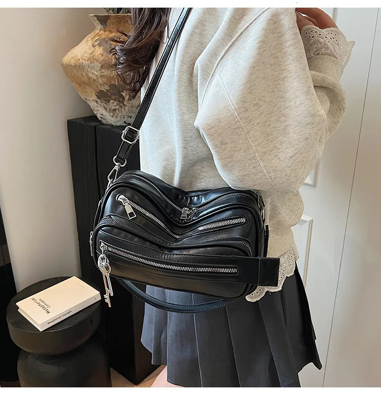 Soft PU Leather Messenger Bag for Women Multiple Zippers Shoulder Bag Casual Handbag Big Travel Crossbody Bags Large Capacity 260326