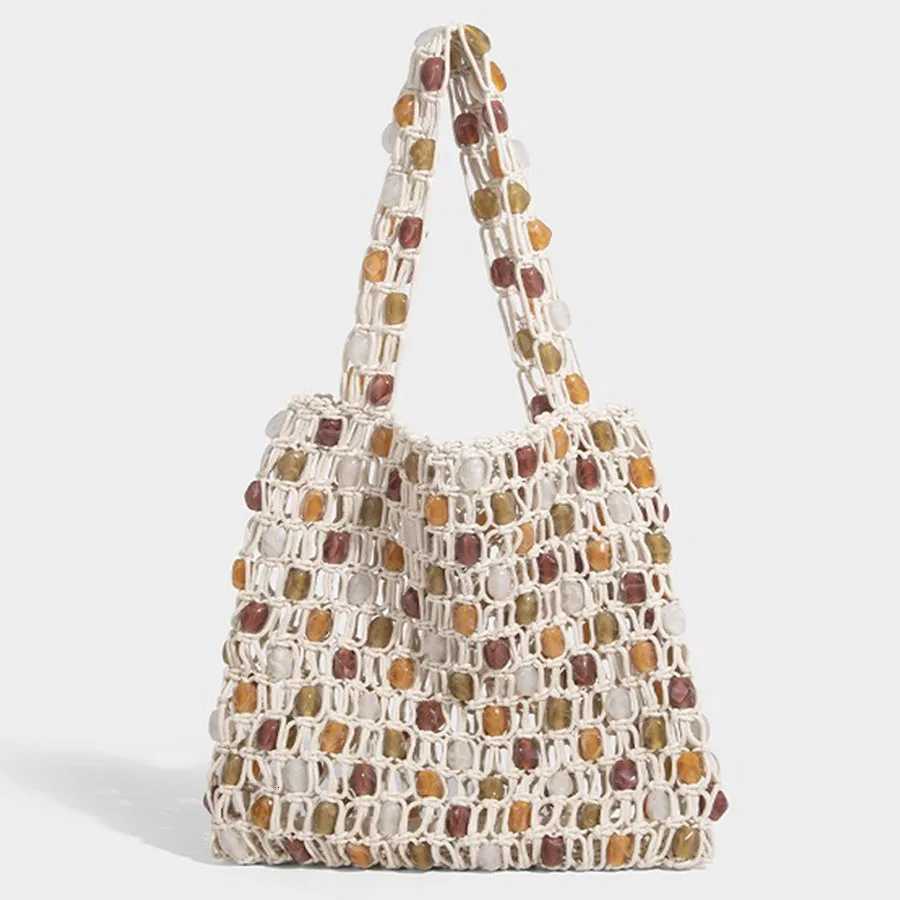 Women Beaded Bag Summer Design Hollow-out Woven Bead Tote Bag Shoulder Bag Female Small Handbag C260327