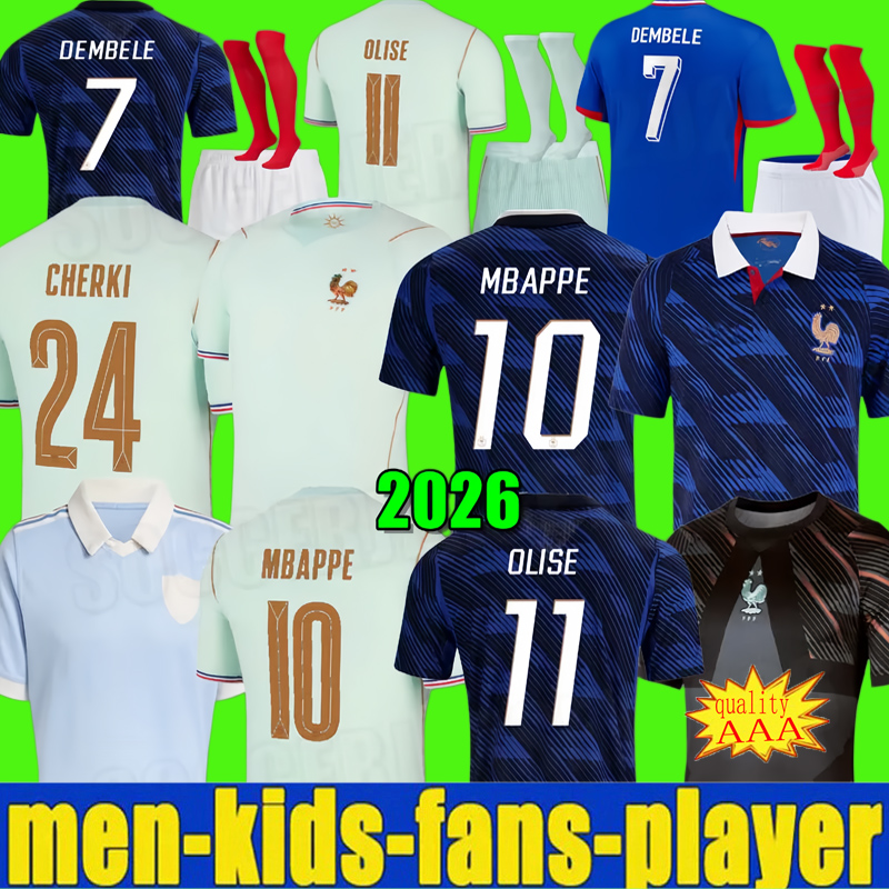 french soccer jersey 25 26 MBAPPE THAUVIN BARCOLA OLISE EKITIKE 2025 2026 KANTE DEMBELE Maillots de football shirt equipement de foot Men kids kit enfants
