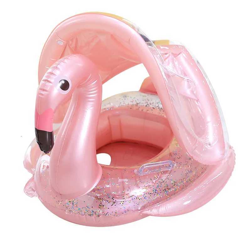 Rooxin Flamingo Swimming Circle Baby Infant Float Pool Swimming Ring With Sunshade Floating Seat Summer Beach Pool Swim Tube Z260328