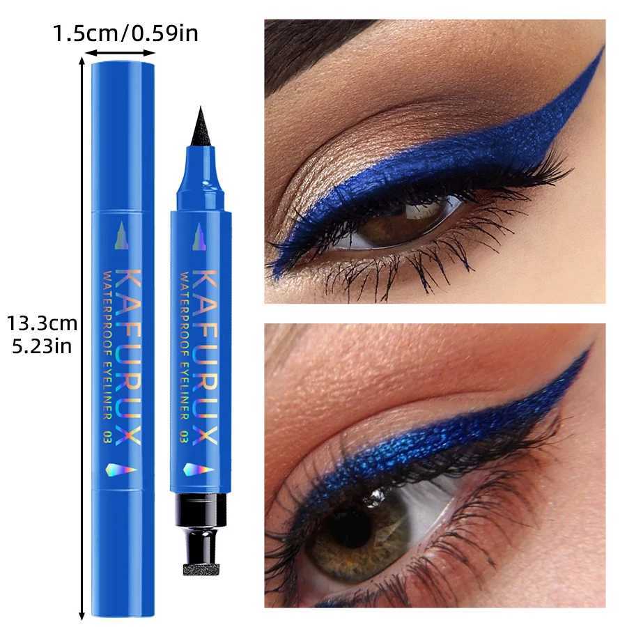 3 Color 2 IN 1 Seal Stamp Eyeliner Pen Waterproof Black Purple Blue Liquid Eye Liner Pencil Eyes Korean Makeup Gifts Cosmetic H260328