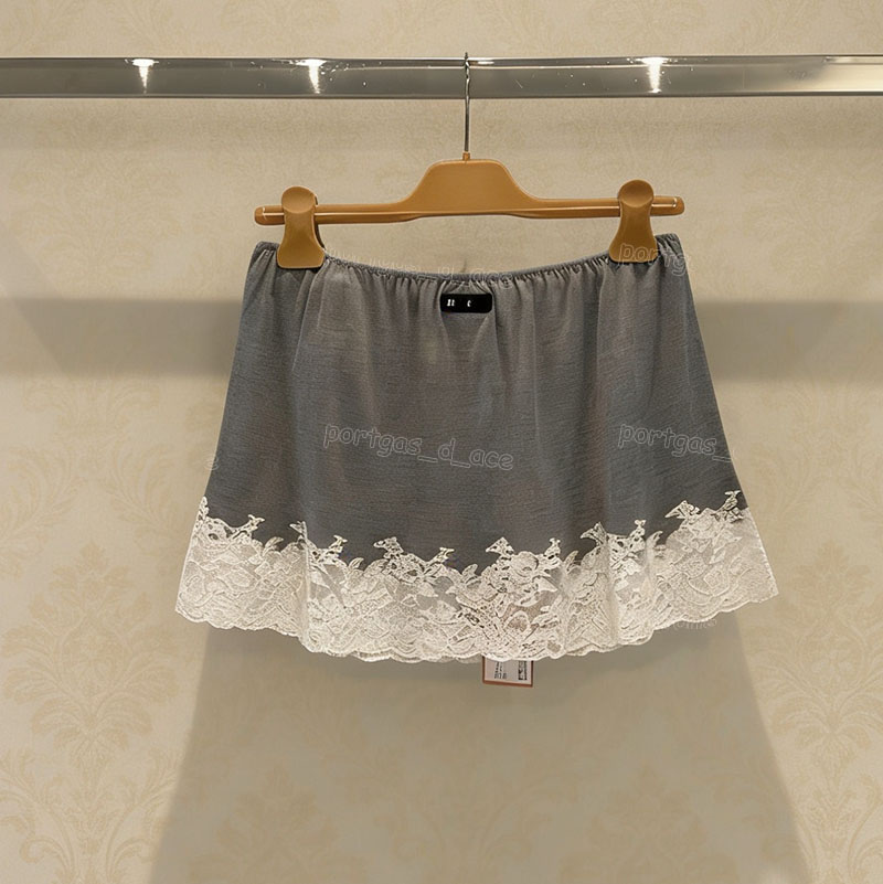 Luxury Gray Lace Mini Skirt Designer Women Sexy Silk Miniskirt Summer Vacation Street Style Skirts